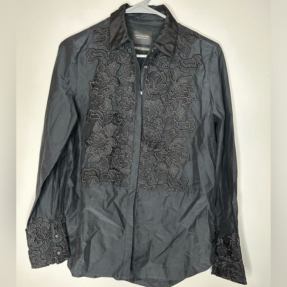 Scotch & Soda Lace Embroidered Button Up Top